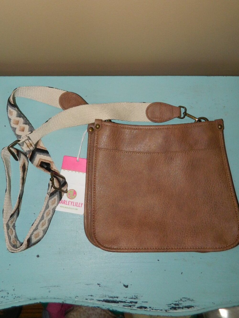 MarleyLilly Brown Faux Leather Aztec Strap Saddle Bag
